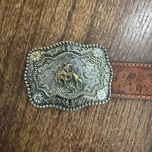 Western Silver and Brown Belt with Horse Buckle-kids